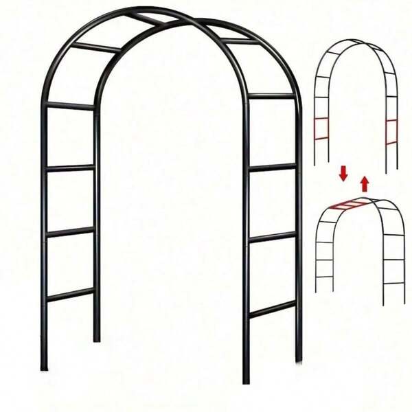 1 set Cenador de metal negro, soporte, arco de jardín, estructura de acero pesado, apto para plantas trepadoras, rosas, verduras, arco de globos, decoración de jardín exterior, opción ideal para decoraciones de boda, fiesta y vacaciones