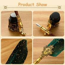 Calligraphy Pen Set With Luxury Vintage Signature Pen Replacement Tip Ink Wax Sticks Melting Spoon Dip Pen Candle Stamp Letter Opener Pen Stand Base Calligraphy Set #81