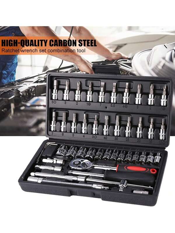 Juego de llaves de vaso multifuncionales de 46 piezas, kit de herramientas profesional para reparación de automóviles y motocicletas.