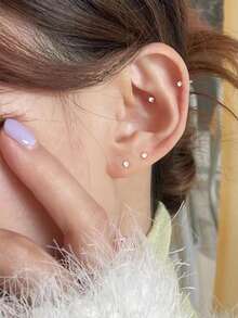 Set de aretes de botón de mini circonita de 2 mm + aretes de botón de mini bola, hipoalergénicos, aptos para piel sensible, postes de aretes cómodos, adecuados para uso diario, unisex, perfectos para parejas - Multicolor - Ver 5