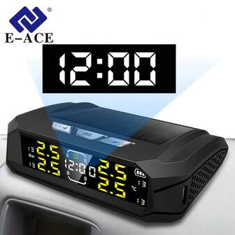 Sistema de Monitoramento de Pressão dos Pneus (TPMS) Alimentado por Energia Solar, Apenas Receptor, Sistema de Monitoramento de Alarme de Pressão dos Pneus do Carro, Sistema de Alarme de Segurança do Carro, Kit de Sensor de Pressão dos Pneus, Alarme Automático, Rastreamento de Pressão em Tempo Real