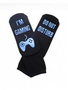 2 Pairs Of Men's Gift Socks, Floor Socks, Anti Slip Socks, Mid Tube Socks, With The Letters "I'm Gaming, Don't Disturb", Funny Socks For Brother And Friend - Black - View 6