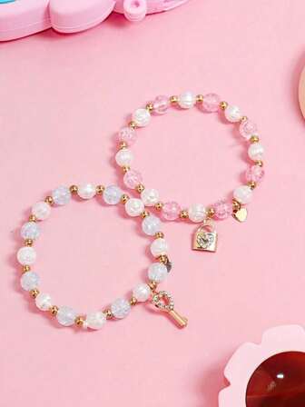 心形锁钥匙手链，配水晶吊坠，象征爱情的礼物，送给女孩朋友的珠宝