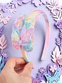 1 pezzo Fascia per capelli a farfalla sfumata per feste di Capodanno, per ragazze, con sfumatura rosa-viola scintillante, adatta per feste di Capodanno e vacanze, regalo per figlie, accessorio per capelli da principessa per ragazze dolci