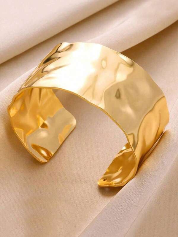 1 Pc 18K Platinum Plated Stainless Steel Open Bracelet With Concave And Convex Design Suitable For Parties, Dates, Office Wear