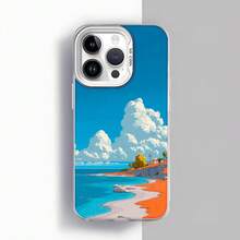 Cubierta de telefono con diseño de paisaje tropical azul y naranja para iPhone 14 Pro Max funda protectora con impresion de playa y cielo claro ideal para uso diario en interiores y exteriores Aplicable a teléfonos Apple y Galaxy. - Negro - Ver 3