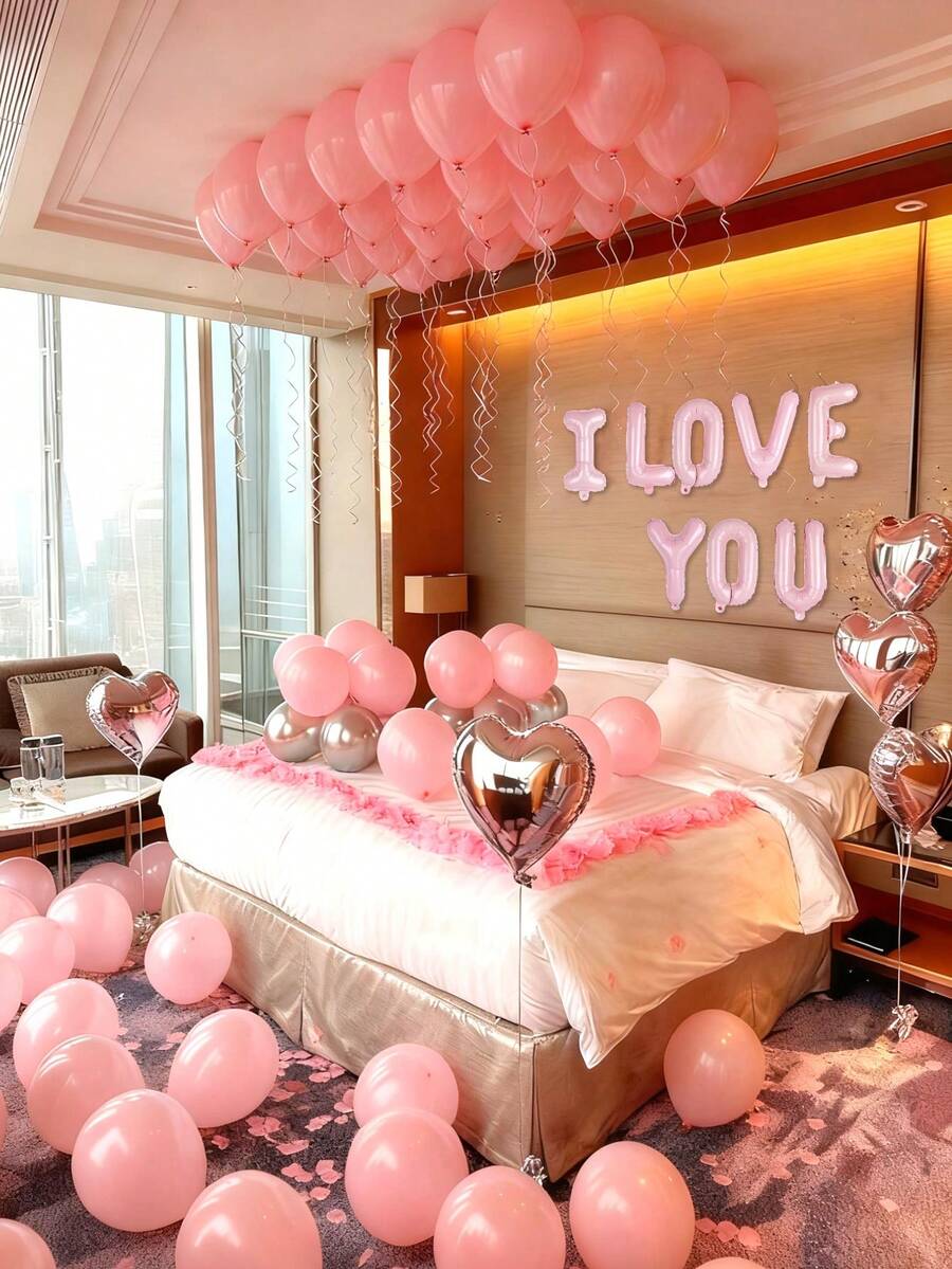 32 Stücke/Set "Ich liebe dich" Themen Ballon Set, 16" rosa "ICH LIEBE DICH" Buchstabenballons, 18" silberne Herz-Folienballons in rosa & silber, geeignet für Geburtstagsfeiern, Singles-Partys, Verlobungen, Jahrestage, Valentinstag Dekoration - Verschiedenfarbig - Übersicht 1