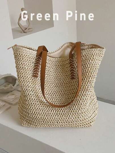 Classic Fashion Straw Bag Casual Minimalist Large Capacity Shoulder Tote Bag