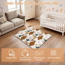 CHIQUERID Baby Play Mats For Floor, 50x50 Inch Extra Thicker & Large Soft Cushioning Foam Playmats For Babies And Toddlers, Foldable Washable Baby Crawling Mat For Playpen, Boho Design - 棕色 - 查看 3