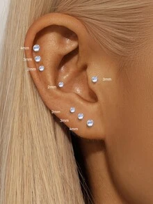 1pc Natural Moonstone 2/3/4mm 925 Sterling Silver Ear Studs, Women's Cartilage Ear Piercing Jewelry, Flat Back Minimalist Design, Suitable For Daily Wear, Exquisite Jewelry - Gold - View 4