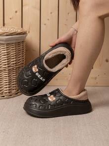 Black Bear Cartoon EVA Waterproof Winter Slippers, Women's House Shoes, Cute Couple Slippers, Women Slides - Black - View 2