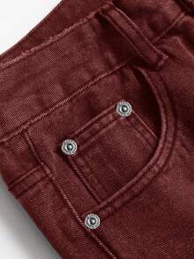 4 Pcs Men's Slim Fit Solid Color Jeans Multi-Pack | Classic Versatile All-Season Denim Trousers Bundle For Casual Wear - 黑色+紅色+深藍色+卡其色 - 查看 8