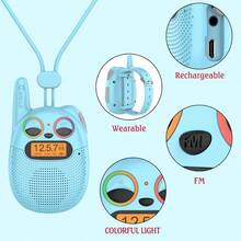 Walkie Talkie para nios, reloj recargable Walkie Talkie de largo alcance, correas de mueca con cordn, juguetes perfectos al aire ltima intervensin para nios de ms de 3 aos para acampar - Q136_Rosa+Amarillo+Azul - Ver 4