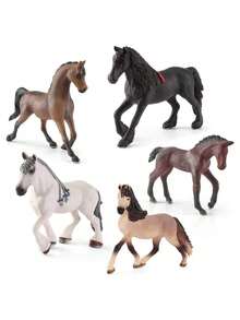 逼真的马模型，野生马匹农场动物，儿童动物认知，适用于桌面、花园、办公室装饰、家庭书房客厅装饰、书桌吧台柜展示，站立的马匹，动物雕塑装饰，圣诞节、感恩节、新年收藏，生日礼物 - 彩色 - 查看 4