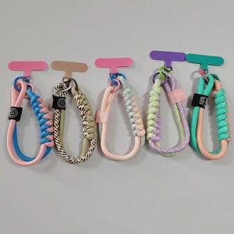 1pc New Colorful Woven Short Wrist Phone Lanyard + Contrast Color Pad, Personalized Bag Strap, Key Chain Pendant, Universal Anti-Lost Portable