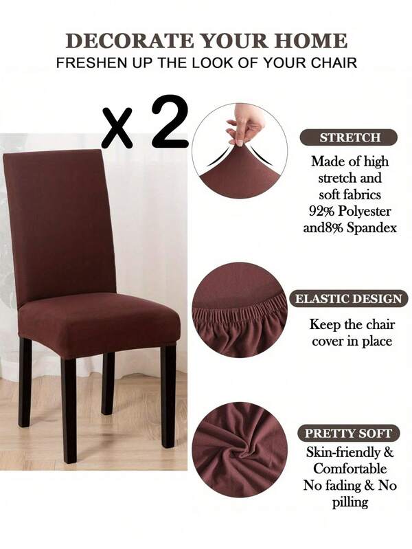 2pcs Solid Color Elastic Chair Covers, Minimalist Spandex One-Piece Chair Slipcovers, Durable Dust-Proof Machine Washable, Suitable For Dining Room, Hotel, Office, Chair Not Included