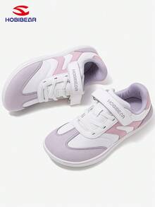 HOBIBEAR 儿童运动鞋，男女童通用，魔术贴宽楦设计，舒适透气平底鞋，简约橡胶鞋底，防滑耐磨，零落差网面赤足鞋，适合秋季穿着。 - 紫色和白色 - 查看 4