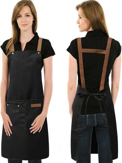 1/2/3pcs Apron For Men Women With Adjustable Straps And Large Pockets, Canvas Cooking Kitchen Chef Bib Aprons Waterproof Black