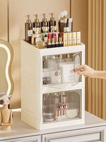 1pc Makeup Storage Box, Foldable Double Door Desktop, Multi-Layer Stationery Shelf, Household Skincare Storage Cabinet,Makeup Bag,Travel Essential - Multicolor - View 7