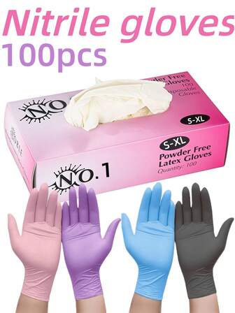 一次性丁腈手套，左右手均可使用，非常适合厨房、洗碗、清洁、美容院、染发、酒店、防水、清洁、洗衣和水产养殖食品加工家庭清洁日常使用和DIY树脂制作工具，粉色、白色、紫色、黑色