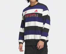 Adidas Unisex Sporty Casual Comfortable Long-Sleeved Crew Neck Sweatshirt Pullover - Black/White/Blue - View 3