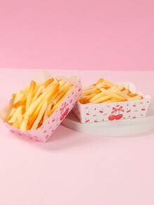 6pcs Cherry Bow Paper Food Trays, Cherry Bow Theme Party Disposable Tableware, Disposable Food Container, Snack Tray, Fries Tray, Popcorn Box, Cookie Box, Candy Box, Birthday Party Table Decor, Wedding Party Supplies, Gift Packaging Box, Baby Shower Party Restaurant Table Decor, Kitchen Supplies, Birthday, Holiday, Event, Celebration Party Supplies - Cherry Bow - View 6
