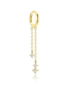 1pc 925 Sterling Silver Sparkling Cubic Zirconia Star Stud Earrings, 18K Gold Plated Tassel Chain Earrings, Minimalist Jewelry Gift - Gold - View 16
