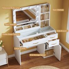 35.4" Makeup Vanity Desk With Mirror And Lights, Holiday Gifts,Glass Top Vanity Table With 3 Drawers & Large Storage Cabinet ,USB Power 3 Adjustable Lighting Modes For Bedroom Woman - 白色 - 查看 3