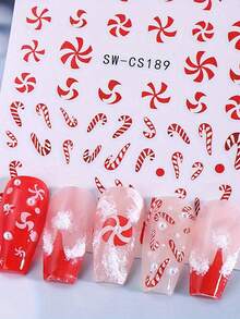 5 Peças Adesivos de Unhas de Inverno de Natal - Decalques de Arte de Unhas com Elementos de Natal (Flocos de Neve, Bonecos de Neve, Renas, Doces, Acessórios, Pequenas Flores, Design de Globo de Vidro em Miniatura). Perfeito para uso diário de mulheres, casamentos, feriados e férias. Adesivos de unha autoadesivos de uso único com estilos de tema de desenhos animados e fofos, decorações de unhas fáceis de aplicar. - Multicolorido - Visão 3