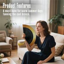 Hand Held Fan Women Foldable, Vintage Silk Folding Fans, Decoration, EDM, Music Festival, Dance, Party, Performance, Wedding Decoration Gifts Gold - 金的 - 查看 3