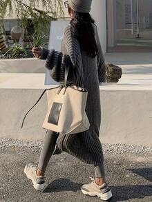 Women's Fashionable, Elegant, Casual, Versatile Long Knitted Cardigan Sweater, Autumn/Winter - Grey - View 5