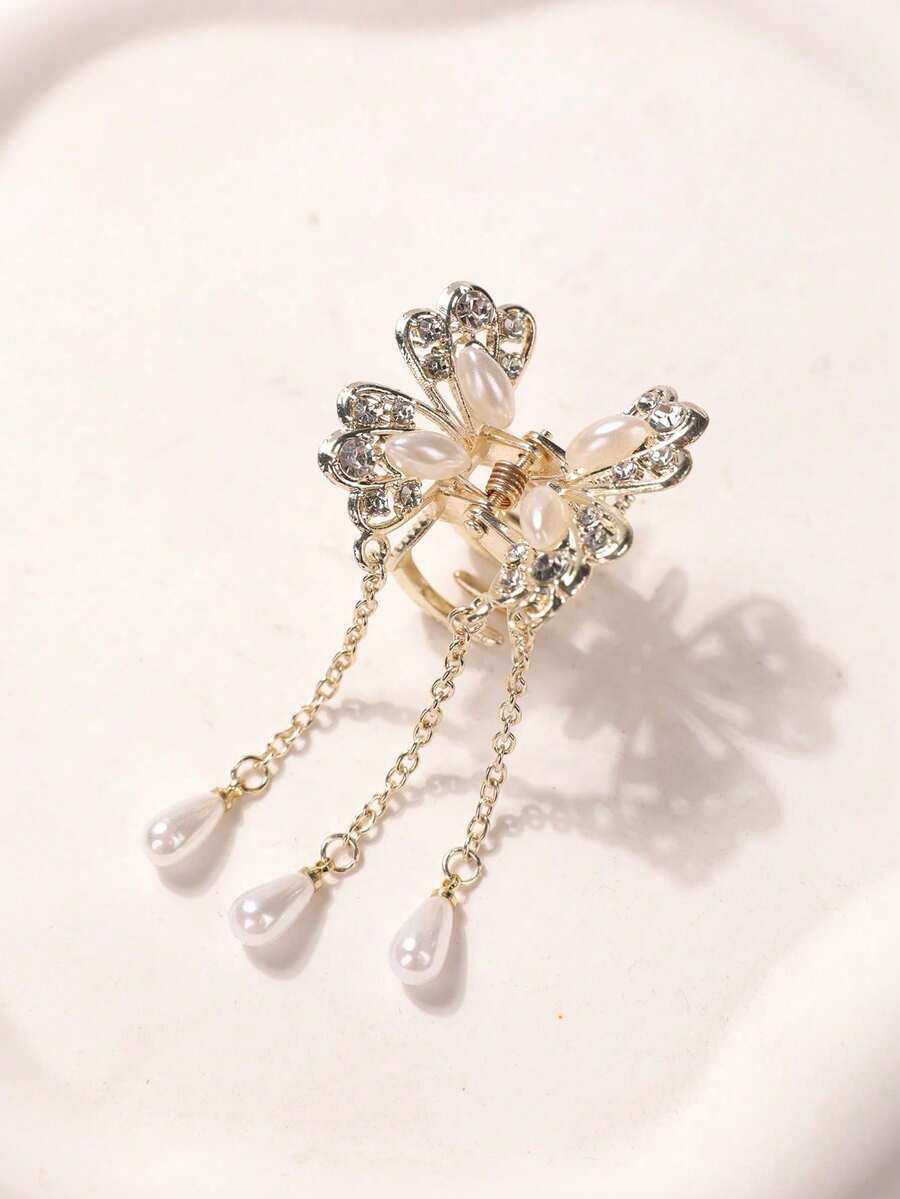 1 szt. Błyszcząca spinka do włosów z kokardką i perłowym motylem, uniwersalna, wysokiej jakości letnia ozdoba do włosów, zimowa spinka do włosów z motywem spinek