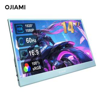 14英寸便携式显示器，1080P，USB-C兼容，可作为笔记本电脑的第二外接显示器，支持HDR，即插即用，适用于PC、手机、PS、Switch等设备，IPS面板。