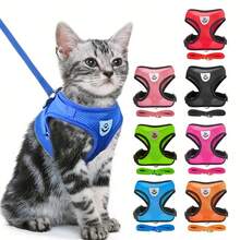 Breathable Christmas Gift Mesh Pet Harness With Reflective Leash, Adjustable Training Collar And Leash - Suitable For Cats And Dogs
