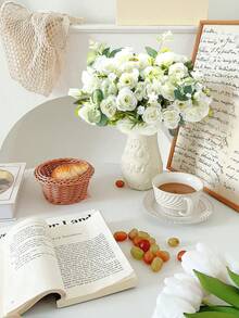 1朵人造玫瑰花，仿真花，婚礼花束，适用于家居、办公室、派对、餐桌摆饰、情人节装饰 - 白色 - 查看 3