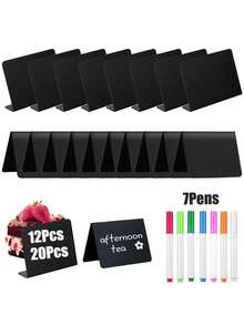 12/20 pièces Mini Ardoises - PVC durable, facile à écrire et à effacer, parfait pour les buffets, mariages, événements de boulangerie - Comprend des marqueurs colorés