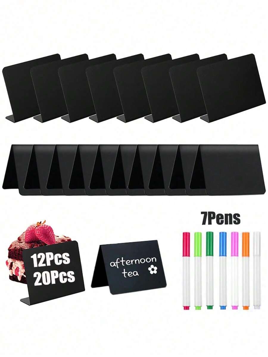12/20 pièces Mini Ardoises - PVC durable, facile à écrire et à effacer, parfait pour les buffets, mariages, événements de boulangerie - Comprend des marqueurs colorés