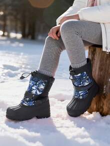 Kids Snow Boots Water-Repellent Mid-Calf Cold Weather Boots For Toddlers To Big Kids - 藏蓝色 - 查看 2