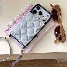 Popular Rhombus Fragrance Phone Pouch/Case, Multiple Card Slots, Premium Quilted Leather, Sheepswool Print, Crossbody Strap, Coin & Card Slots, Portable Vacation Protective Cover, Compatible With IPhone 17/17 Pro/17 Air/17 Pro Max/16 Pro Max/16/16 Pro/16 Plus/15/15 Pro/15 Pro Max/12/13/14 Pro Max/12 Pro/12 Pro Max/13 Pro/13 Pro Max/14 Pro/14 Pro Max/14 Plus/11/11 Pro/11 Pro Max, PU Leather Fashion Smartphone Case, Available In Pink, Black, White, Blue, Khaki, And Brown. Waterproof, Shockproof, Drop-Resistant, And Scratch-Resistant. - 藍色 - 查看 9