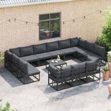 Garden Sofa Set With Cushion 14 Pcs Black Aluminium - Black - View 5