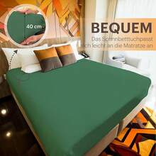 NatureMark Basic Box Spring Bed And Water Bed Fitted Sheet 200 X 220 Cm - 40 Cm Base Height - 200 X 220 Cm Fitted Sheet - 100% Cotton, Silver / Light Grey - Dark Green - View 7