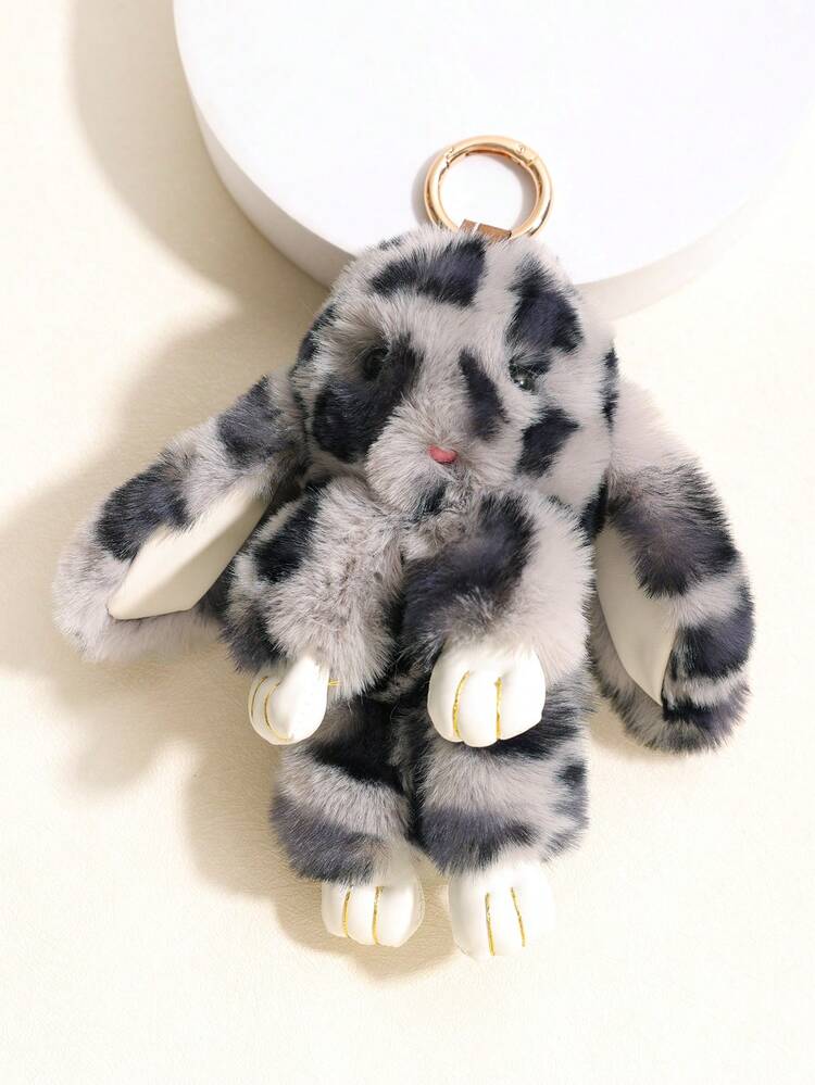 1pc Plush Leopard Print Bunny Faux Fur Ball Keychain Car Pendant Accessory Car Accessories Bag Charm School Christmas Gift Ideas Bag Accessories Lanyards With Id Holder Car Accessories Bag Charms
