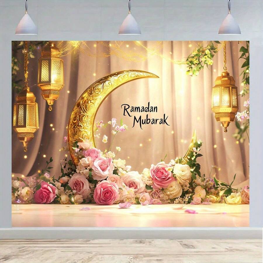 1 pièce Bannière plate 2D Un drapeau croissant doré, parfait pour les festivités du Ramadan, servant de toile de fond élégante idéale pour la photographie et la décoration de la pièce ! Convient aussi bien pour les intérieurs qu'extérieurs, il apporte une touche unique à vos célébrations ou rassemblements de vacances.