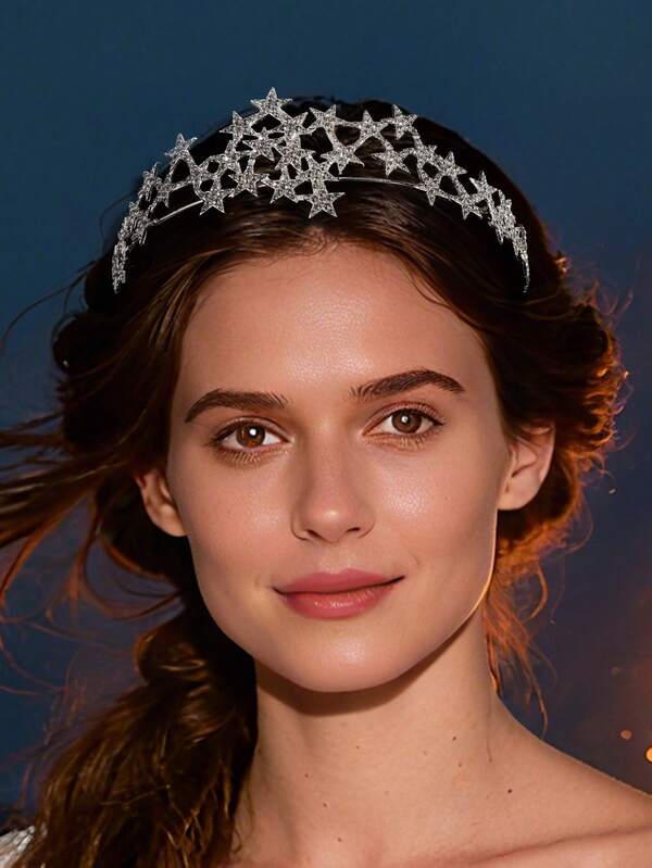 1pc Star Headband Silver Rhinestone Headpiece Tiaras And Crowns For Women Party Wedding Festival Hair Accessories Christmas Decorations