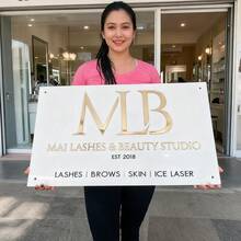 Custom White Wall Sign With Gold And Black Letters, Includes All Installation Accessories (Gold Brackets). Laser Cut Logo Sign, Beauty Salon Sign, 3D Commercial Sign, Business Signage, Custom Laser Cut, Raised 3D Logo Design, Home Decor, Christmas, Christmas Decoration, Christmas Gift - Multicolor - View 12