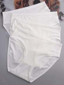 4 piezas de bragas deportivas de cintura media de seda de leche acanalada cómoda y elástica para mujeres - Blanco - Ver 3