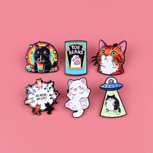 Cartoon UFO Katzen Soft Emaille Anstecknadel Herren Broschen für Kleidung, Damen Revers Anstecknadeln für Rucksack Abzeichen Anstecknadeln Accessoires Schmuck