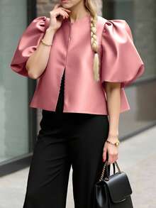 Women's Solid Short Sleeve Shirt, Minimalist & Fashionable, Suitable For Summer