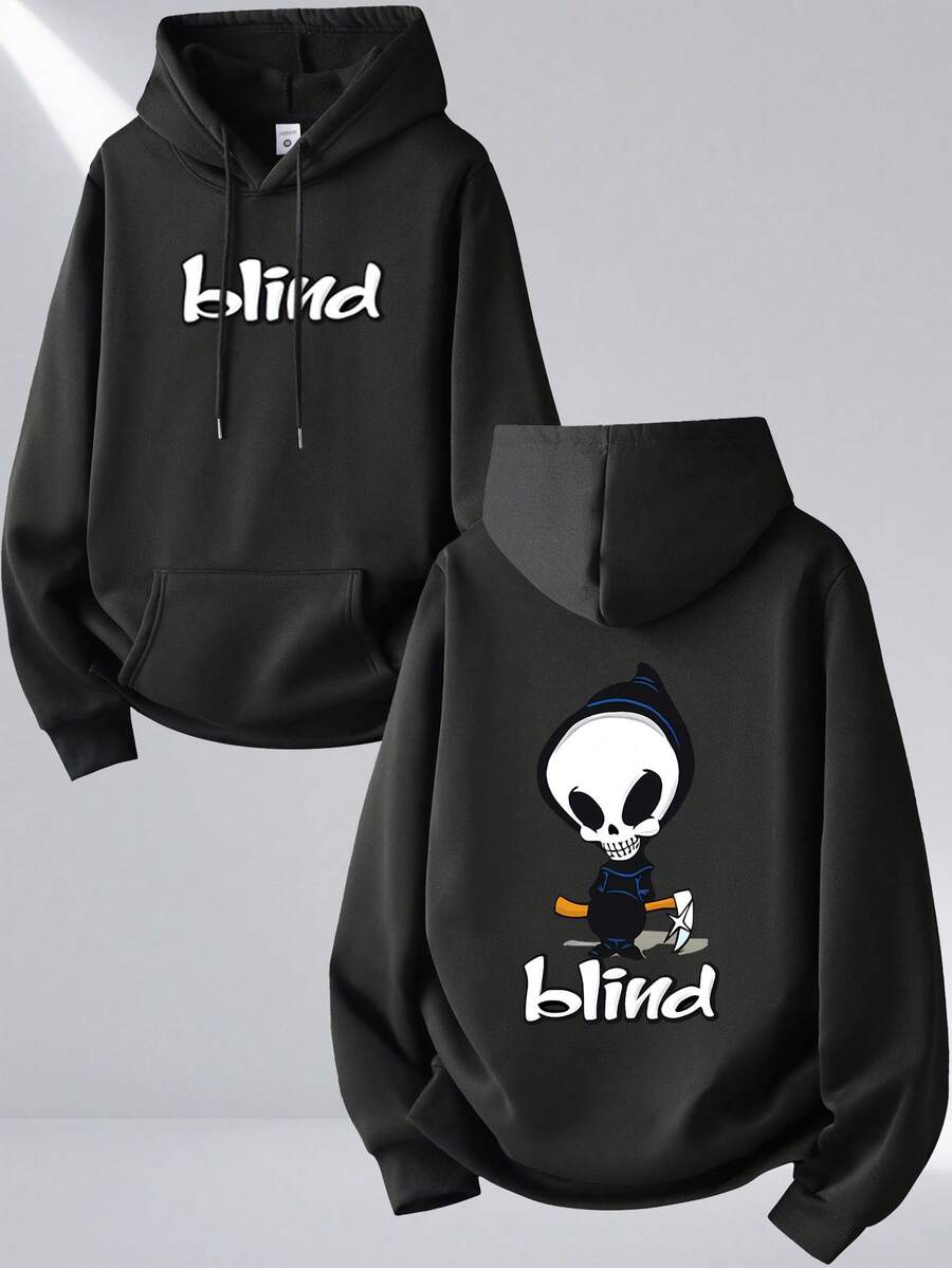Men Men Lavender Hooded Sweatshirt With Blind Lettering Skull Graphic Soft Breathable Pullover Sweat-Wicking Casual Unisex Hoodie For Casual Attire Gym All-Season Comfort Machine Washable Couple Outfits Men Size S-3XL - 黑色 - 查看 1