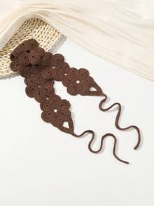 1件手工钩编复古波西米亚风花卉发箍，6朵镂空钩编花朵，适合摄影和旅行，也可作冬季围巾、保暖发箍或发饰使用。 - 咖色 - 查看 8